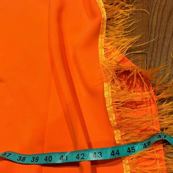 Vintage 1970’s Couture style Fashion Satin Osteich Feather Trim Kaftan - Picture 6 of 15